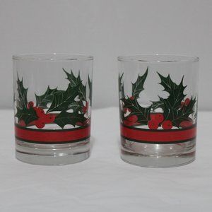 Set Of 2 Holly Christmas Glasses